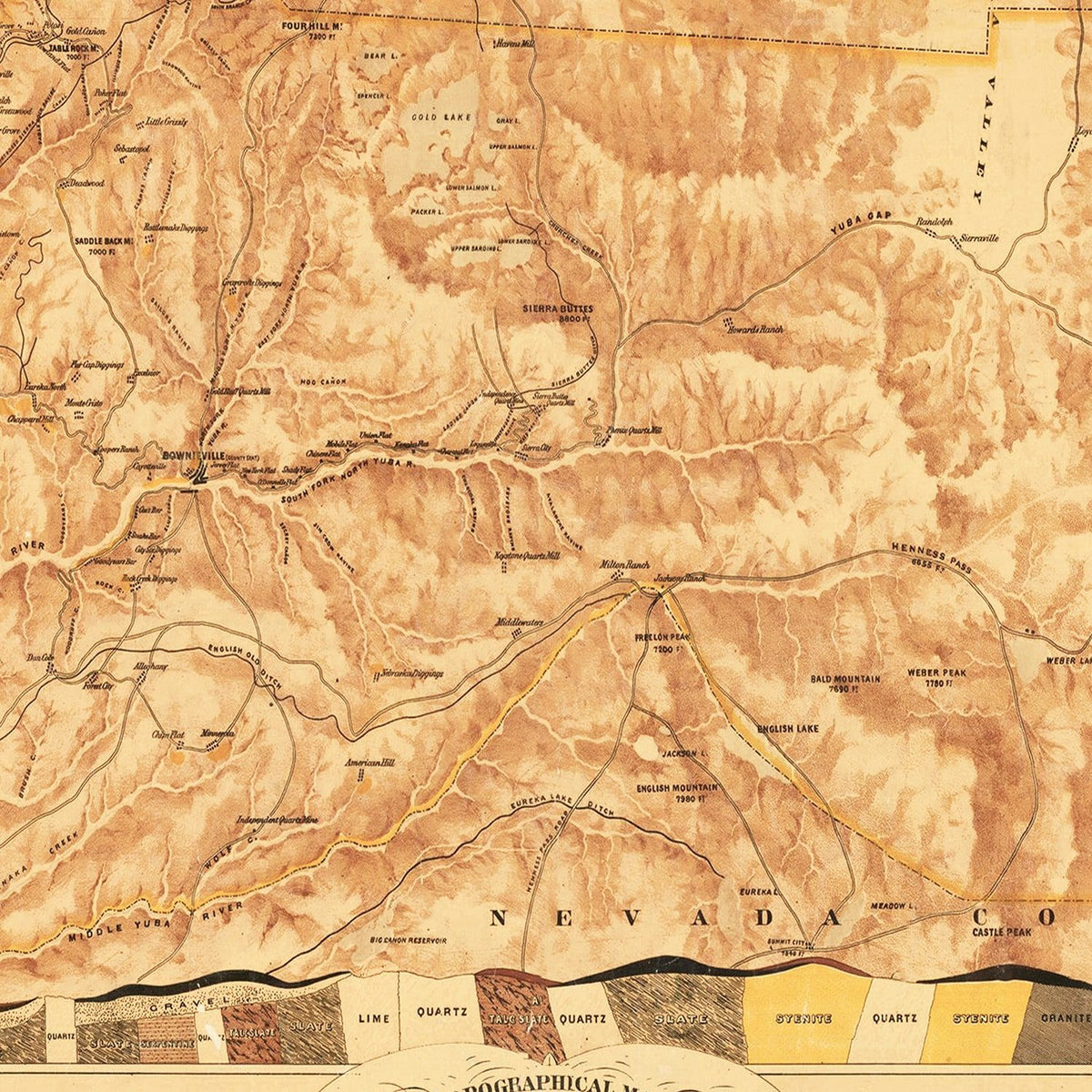 Restored historic details from the 1874 county map of Sierra County, California