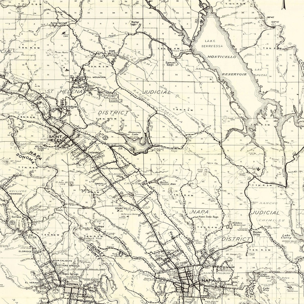 Restored historic details from the 1950 county map of Napa County, California