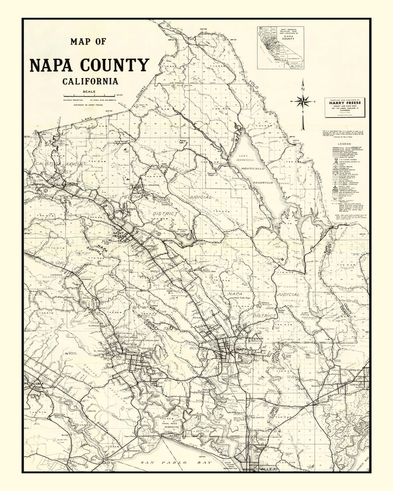 Size comparison using Vintage Map of Napa County, California 1950