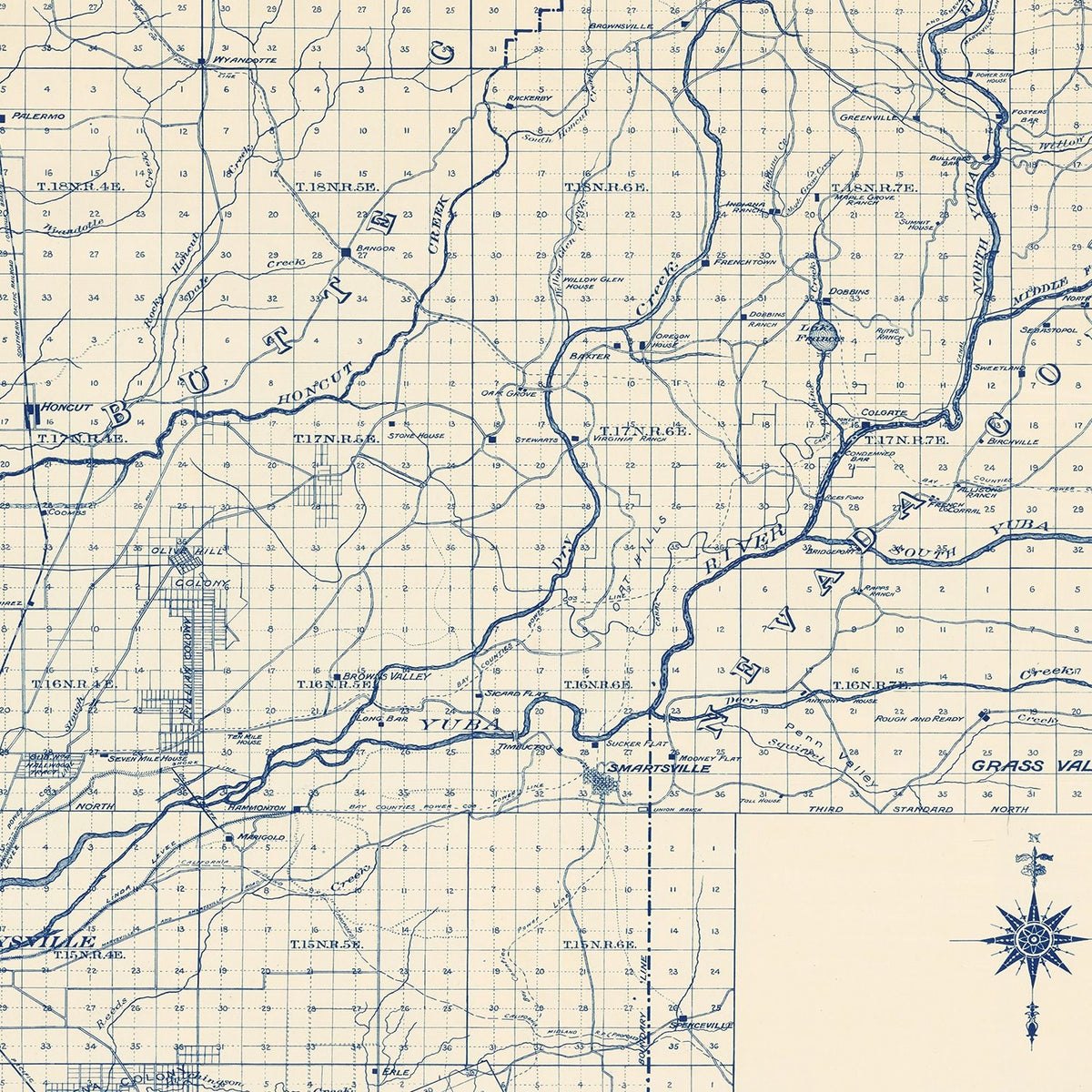 Restored historic details from the 1913 county map of Yuba County, California