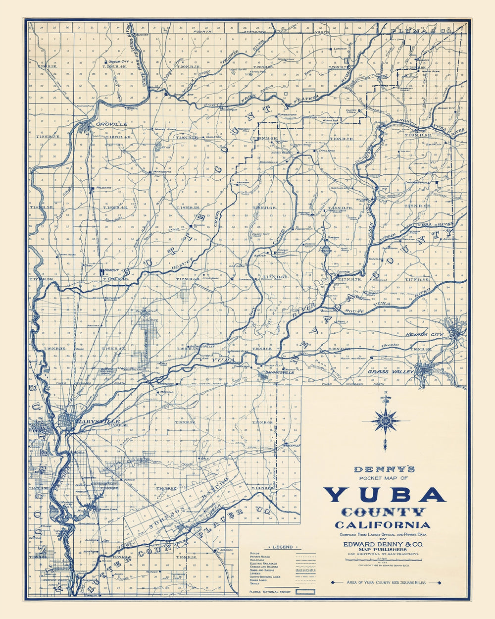 Vintage Map of Yuba County, California 1913 print style example