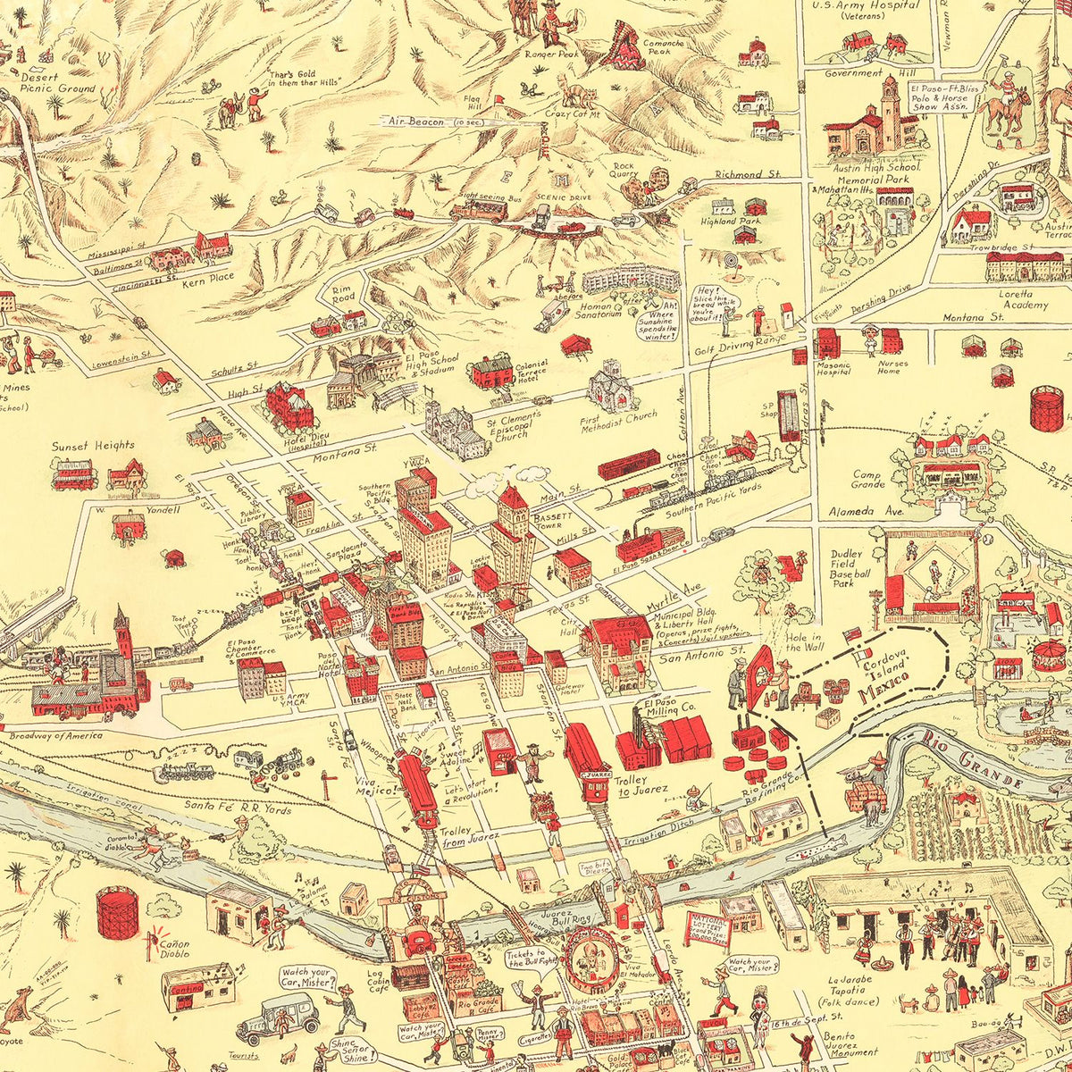 Restored historic details from the 1932 city map of El Paso, Texas