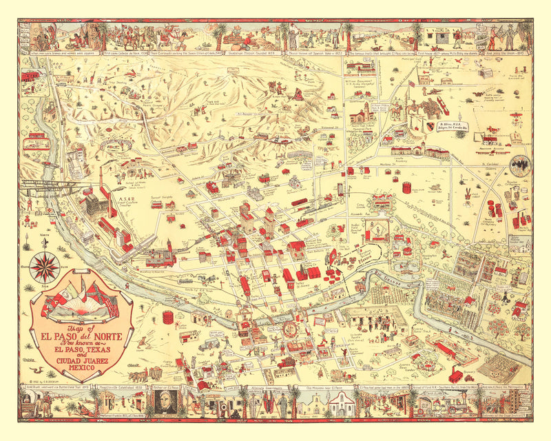 Size comparison using Vintage Map of El Paso, TX Business Section 1932