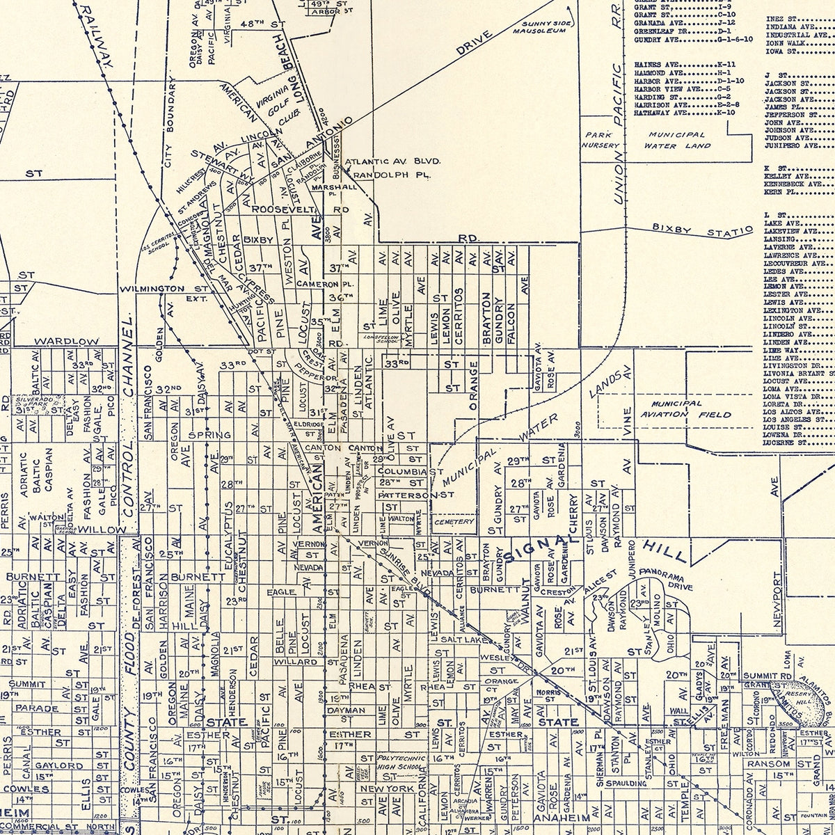 Restored historic details from the 1938 city map of Long Beach, California