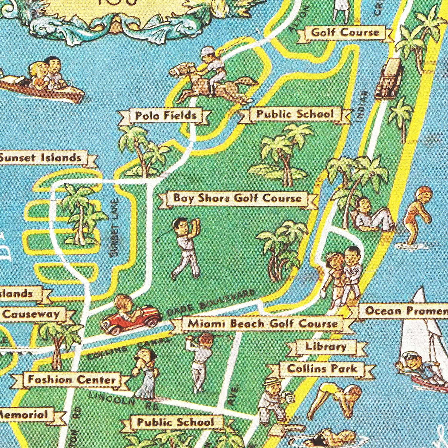 Restored historic details from the 1936 coastline map of Miami, Florida