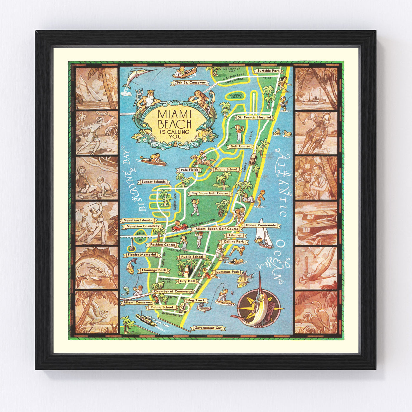Miami Beach Vintage Map 1936