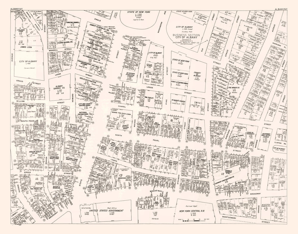 Vintage Map of Albany, NY Business Section 1947 print style example