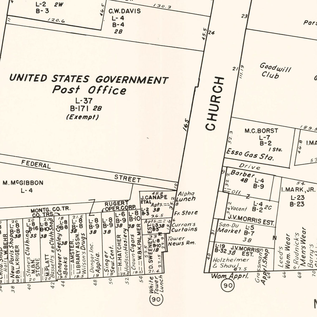 Restored historic details from the 1947 city map of Amsterdam, New York