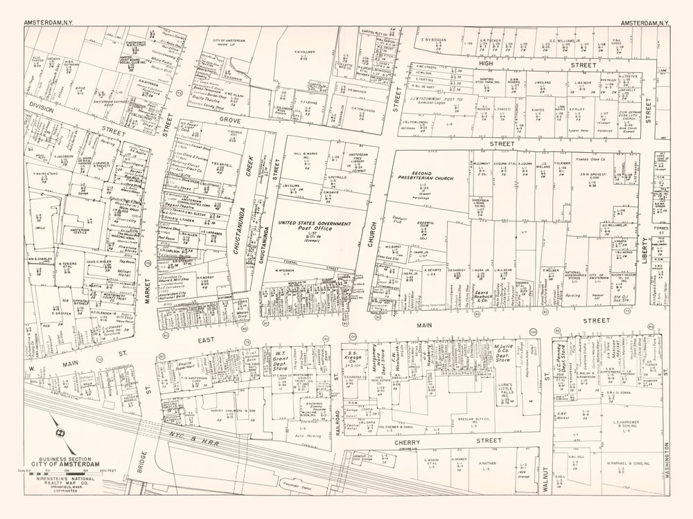 Vintage Map of Amsterdam, NY Business Section 1947 print style example