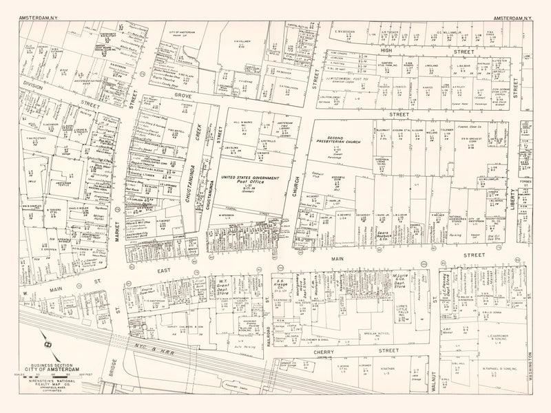 Size comparison using Vintage Map of Amsterdam, NY Business Section 1947
