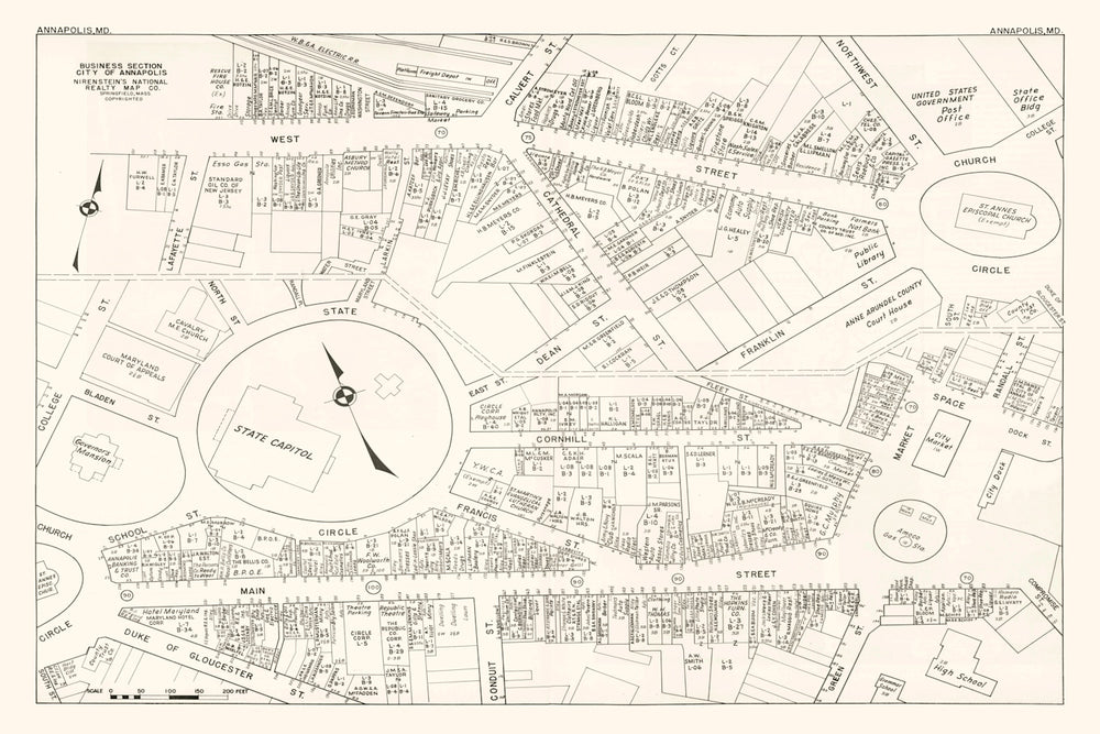 Vintage Map of Annapolis, MD Business Section 1947 print style example
