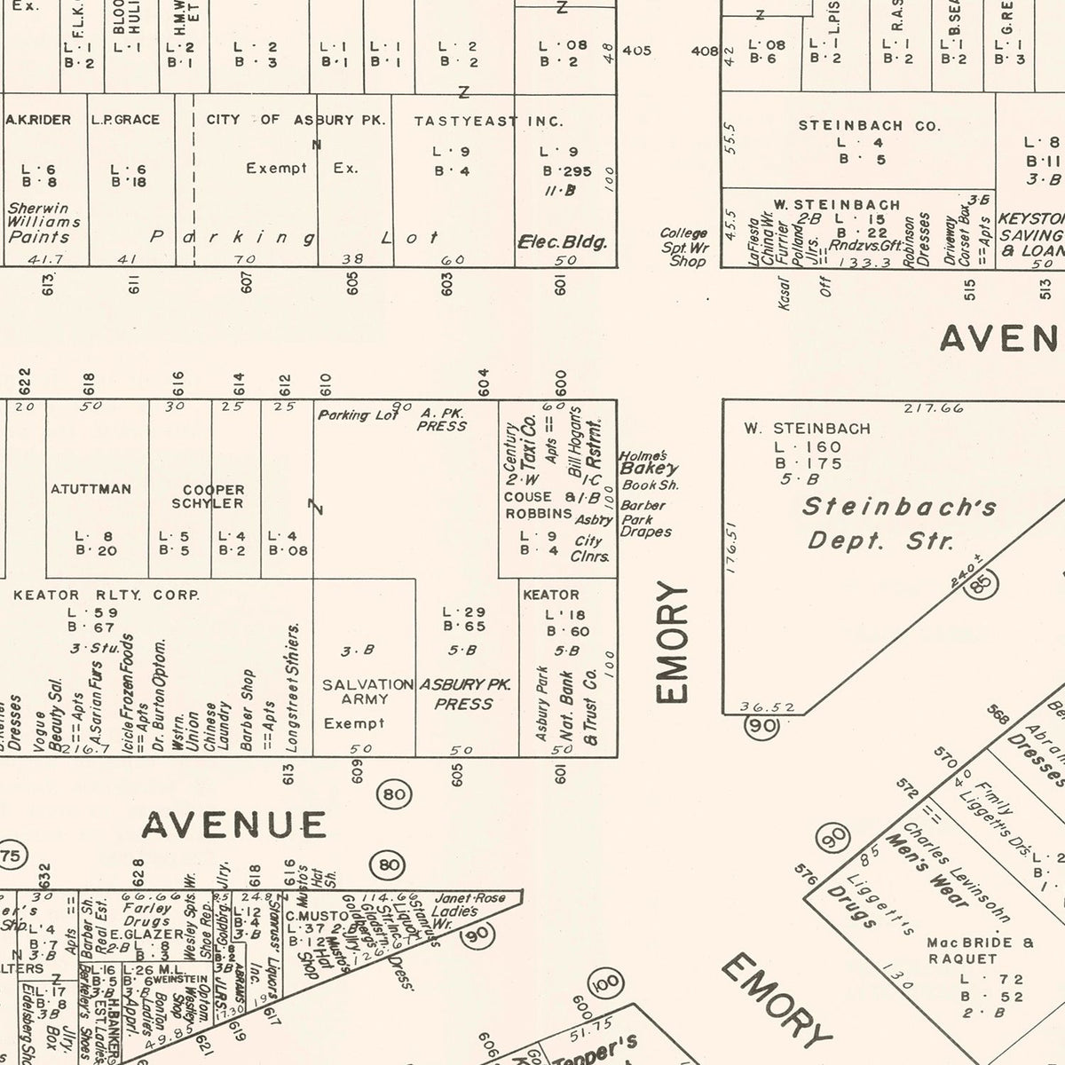 Restored historic details from the 1947 city map of Asbury Park, New Jersey