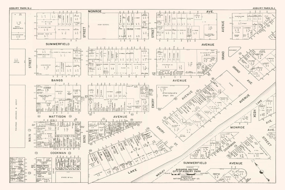 Vintage Map of Asbury Park, NJ Business Section 1947 print style example