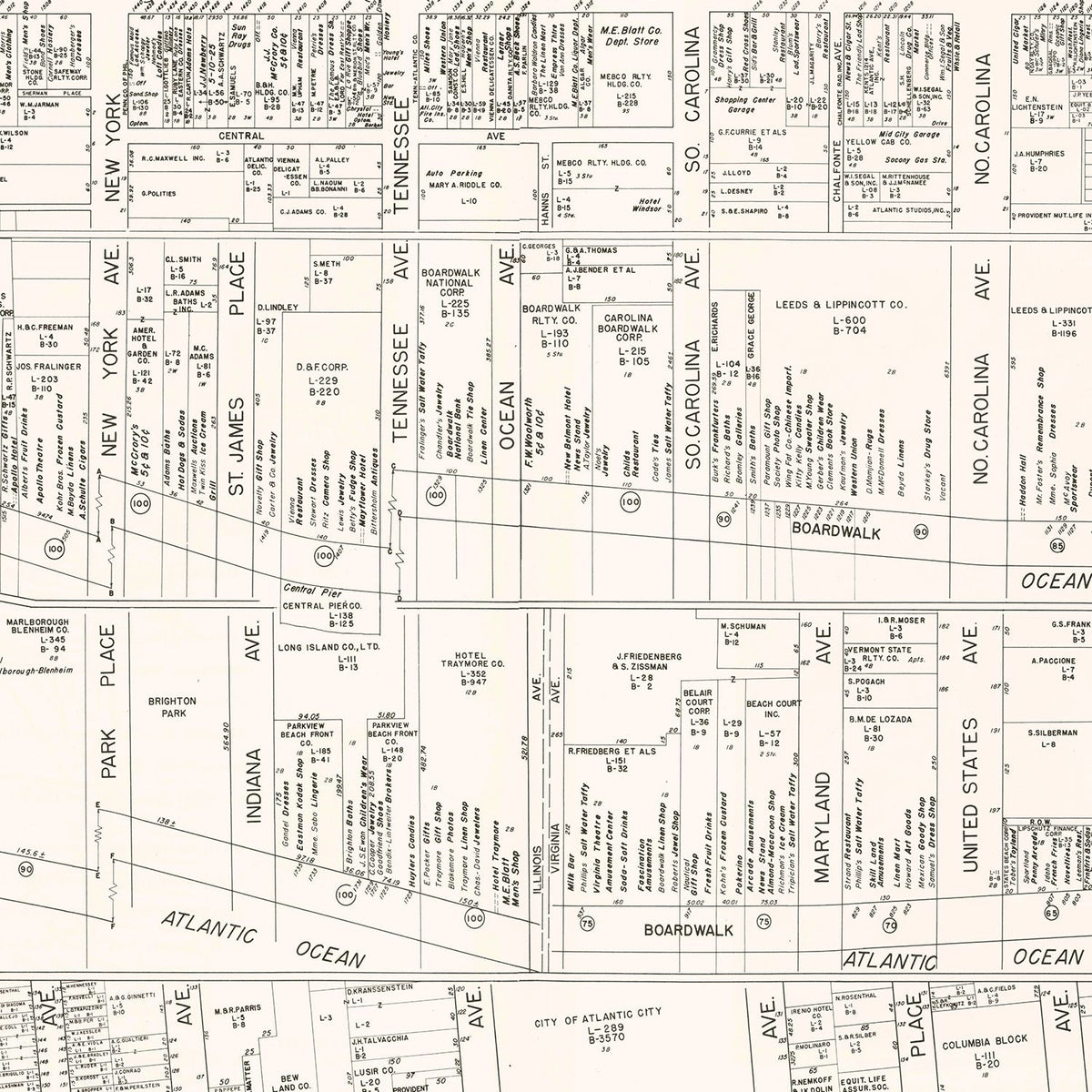 Restored historic details from the 1947 city map of Atlantic City, New Jersey