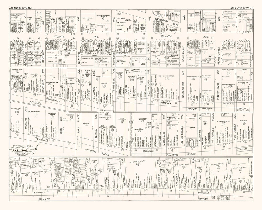 Vintage Map of Atlantic City, NJ Business Section 1947 print style example