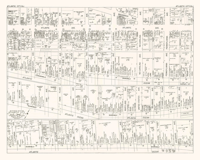 Size comparison using Vintage Map of Atlantic City, NJ Business Section 1947