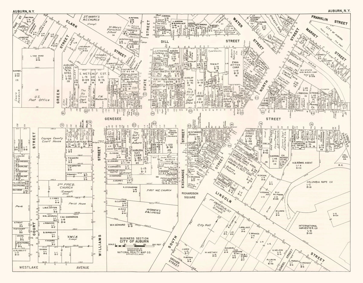 Preview of Vintage Map of Auburn, NY Business Section 1947
