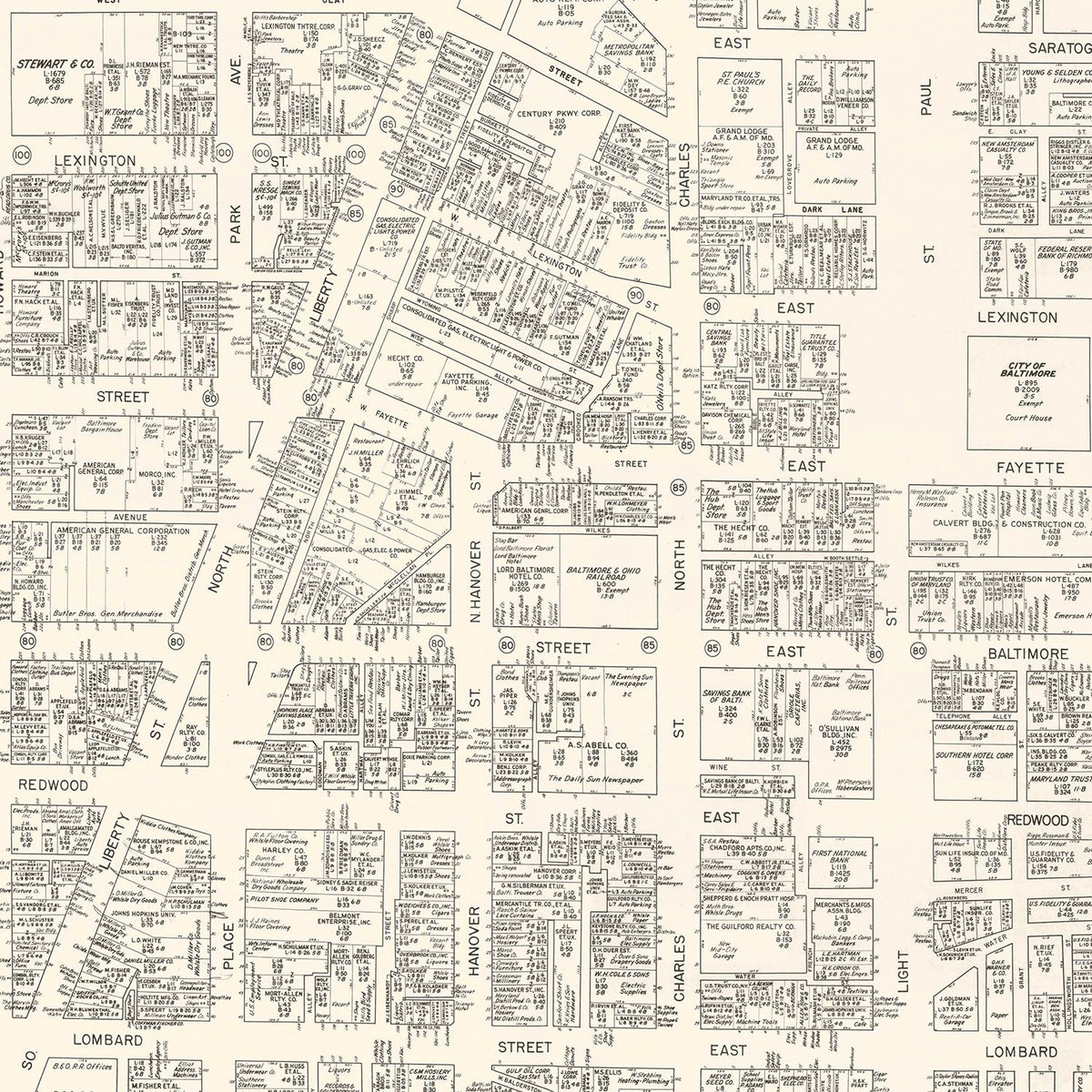 Restored historic details from the 1947 city map of Baltimore, Maryland