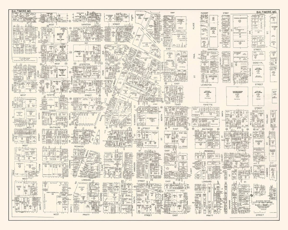 Preview of Vintage Map of Baltimore, MD Business Section 1947