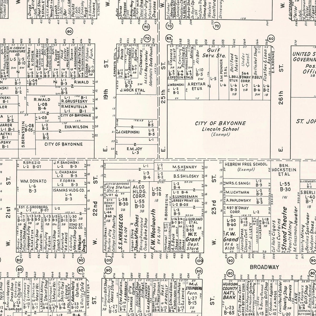 Restored historic details from the 1947 city map of Bayonne, New Jersey