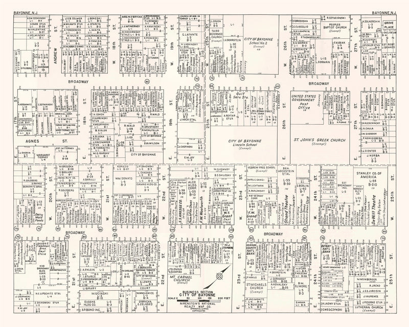 Size comparison using Vintage Map of Bayonne, NJ Business Section 1947