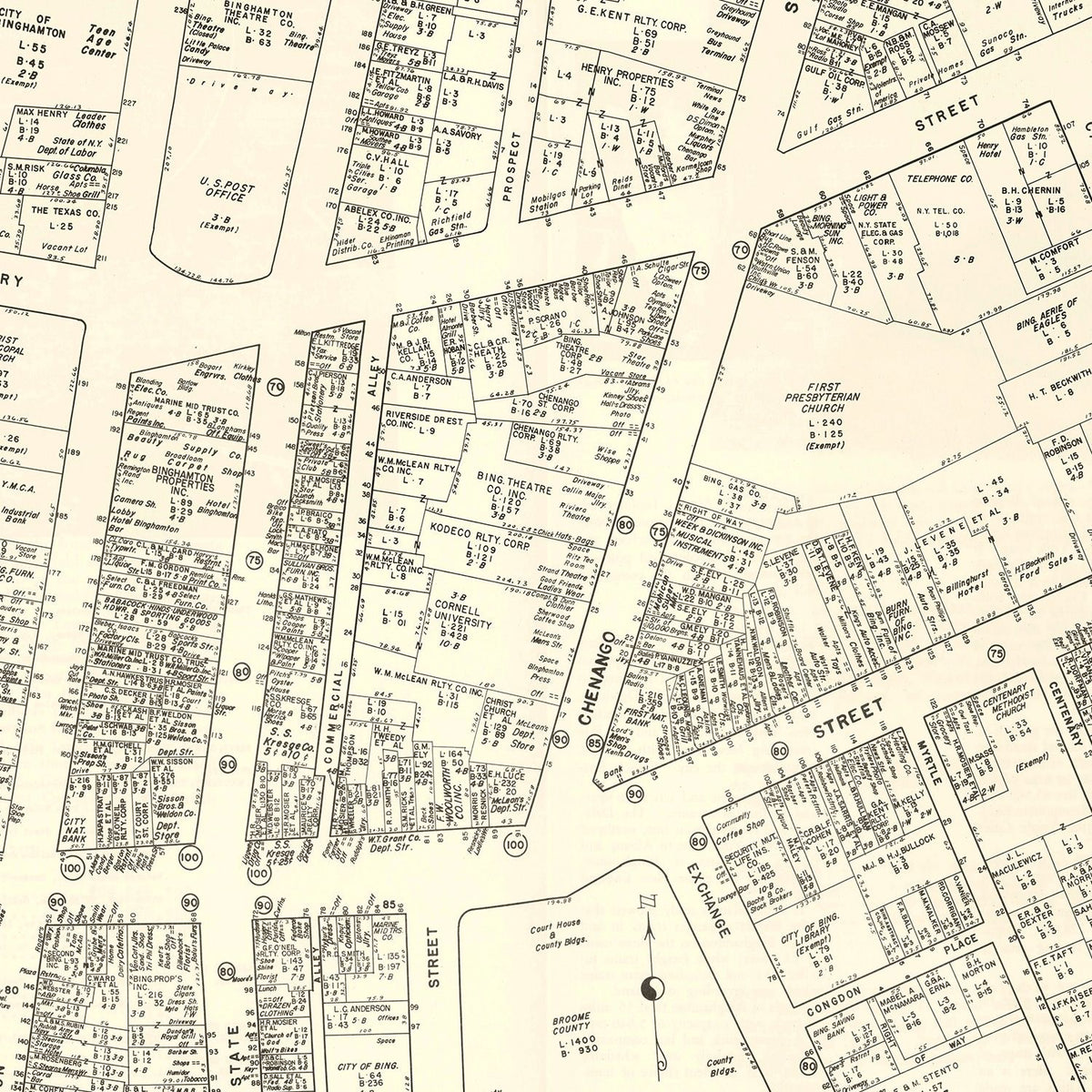 Restored historic details from the 1947 city map of Binghamton, New York