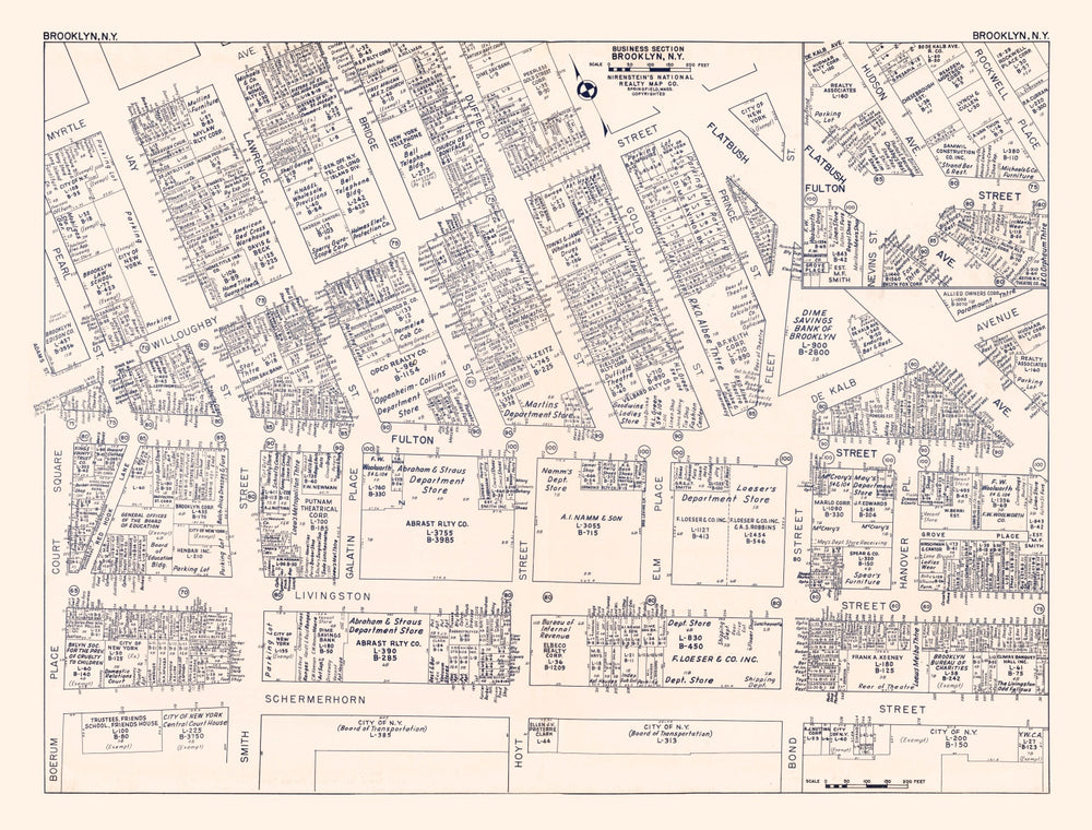 Vintage Map of Brooklyn, NY Business Section 1947 print style example