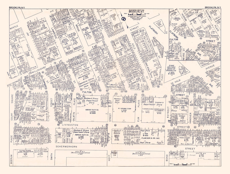 Size comparison using Vintage Map of Brooklyn, NY Business Section 1947