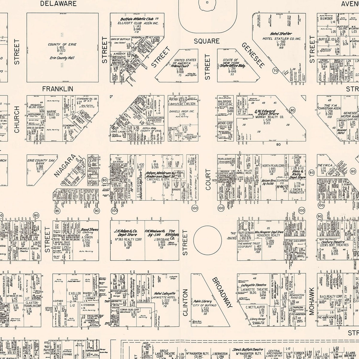 Restored historic details from the 1947 city map of Buffalo, New York