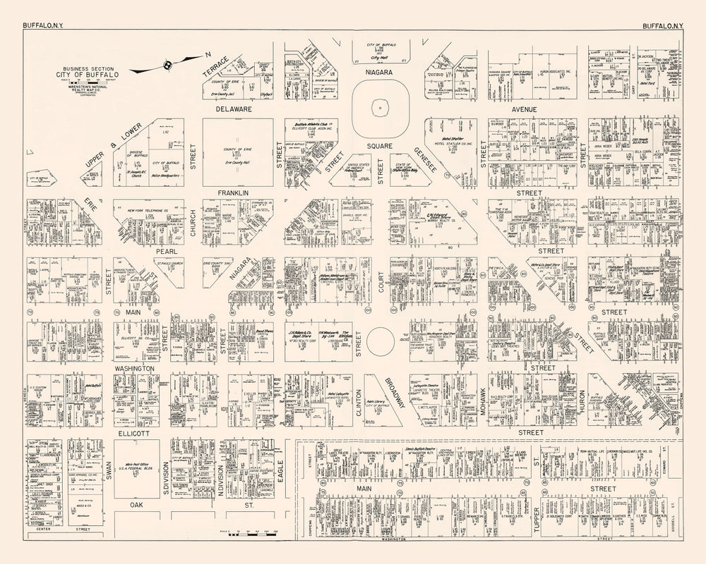 Vintage Map of Buffalo, NY Business Section 1947 print style example