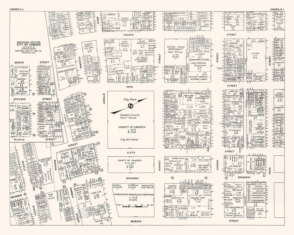 Vintage Map of Camden, NJ Business Section 1947 print style example