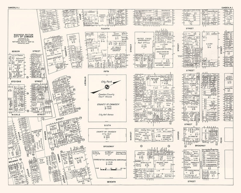 Size comparison using Vintage Map of Camden, NJ Business Section 1947