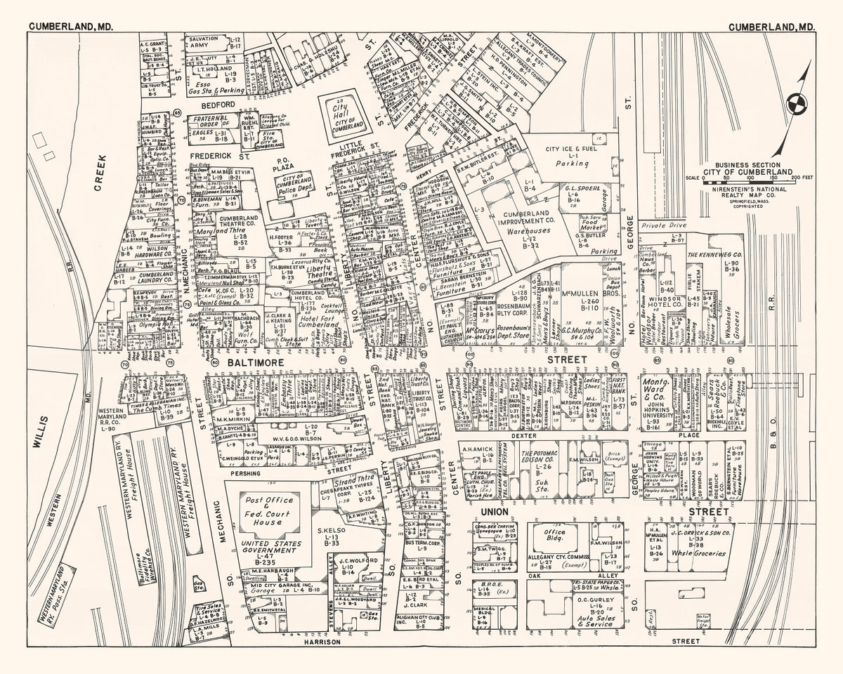 Preview of Vintage Map of Cumberland, MD Business Section 1947