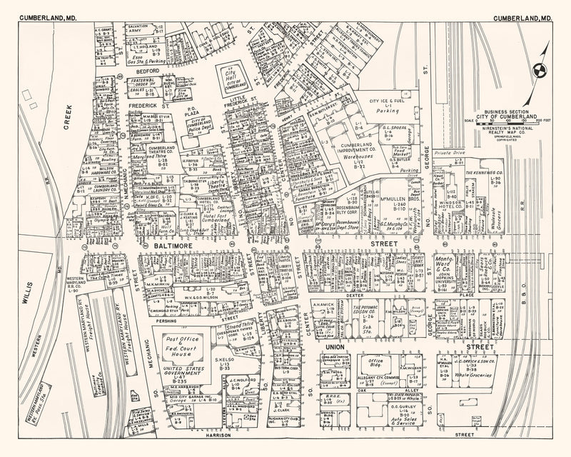 Size comparison using Vintage Map of Cumberland, MD Business Section 1947
