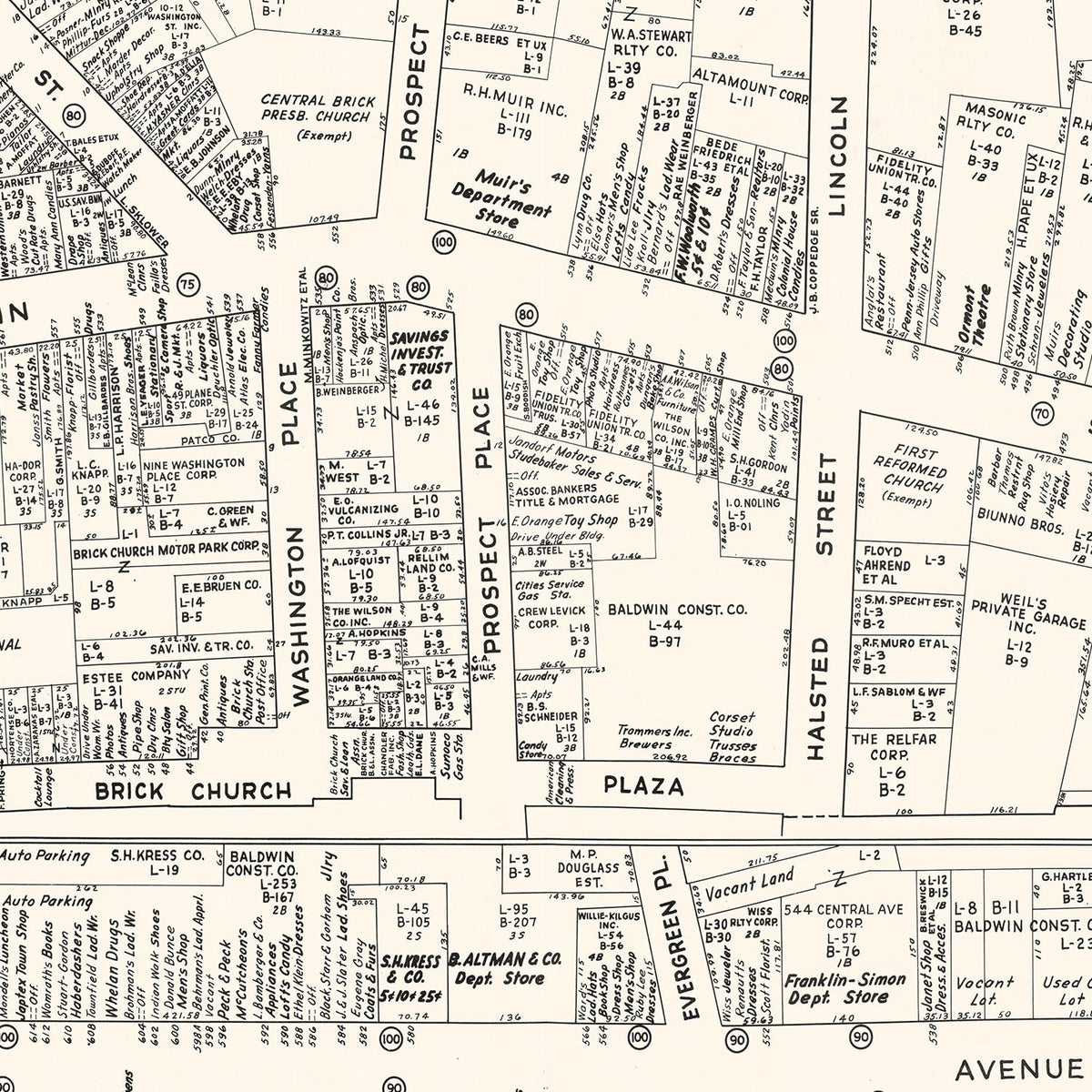 Restored historic details from the 1947 city map of East Orange, New Jersey