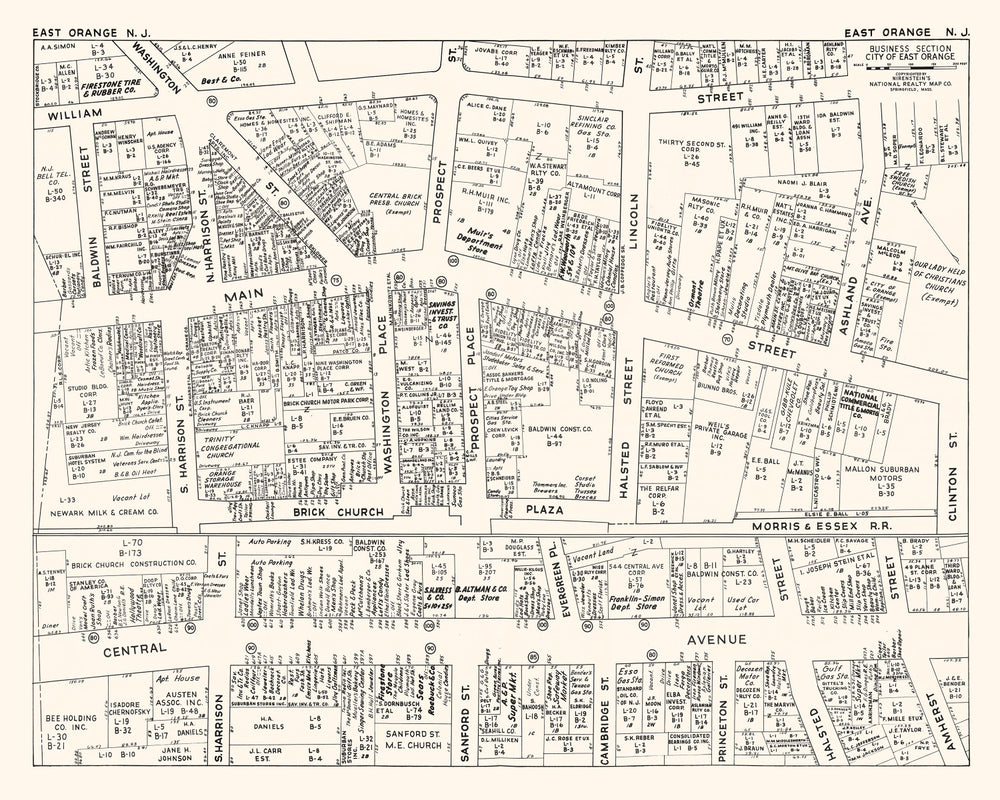 Vintage Map of East Orange, NJ Business Section 1947 print style example