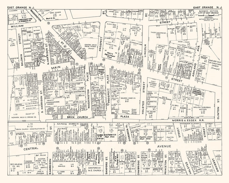 Size comparison using Vintage Map of East Orange, NJ Business Section 1947
