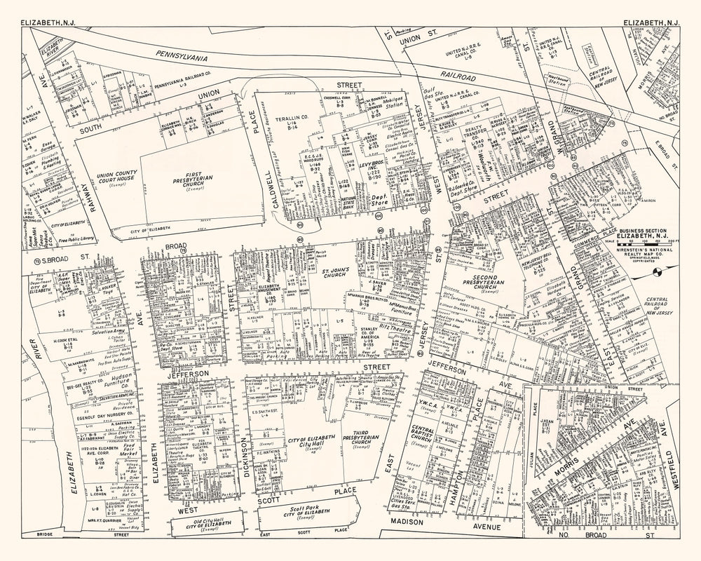 Vintage Map of Elizabeth, NJ Business Section 1947 print style example