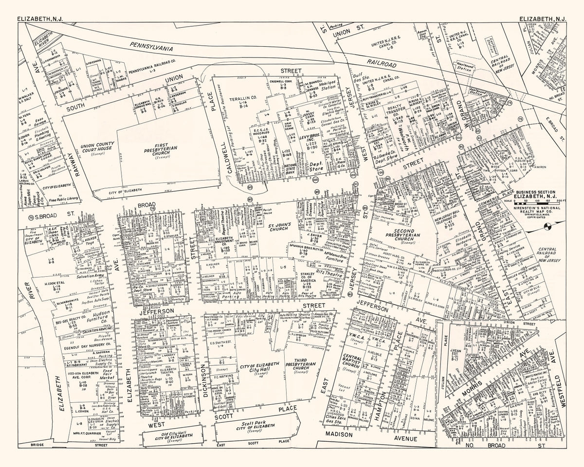Preview of Vintage Map of Elizabeth, NJ Business Section 1947