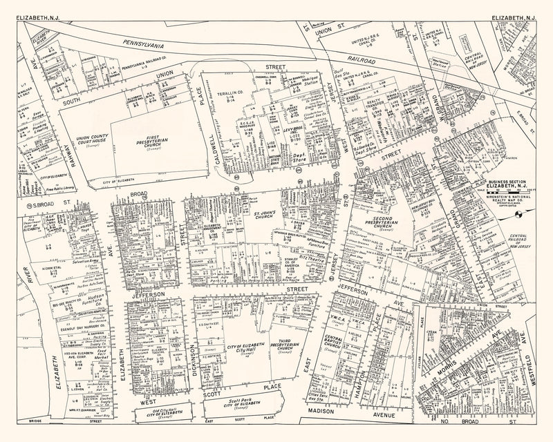 Size comparison using Vintage Map of Elizabeth, NJ Business Section 1947