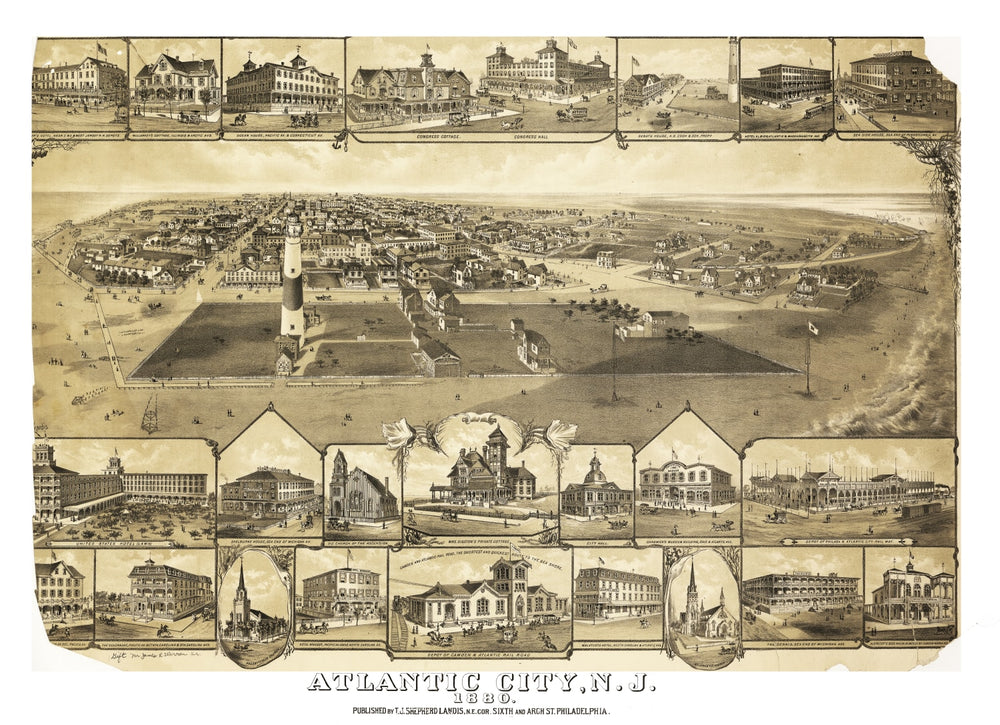 Vintage Map of Atlantic City, New Jersey 1880 print style example