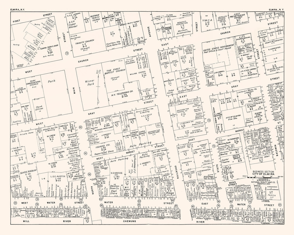 Vintage Map of Elmira, NJ Business Section 1947 print style example