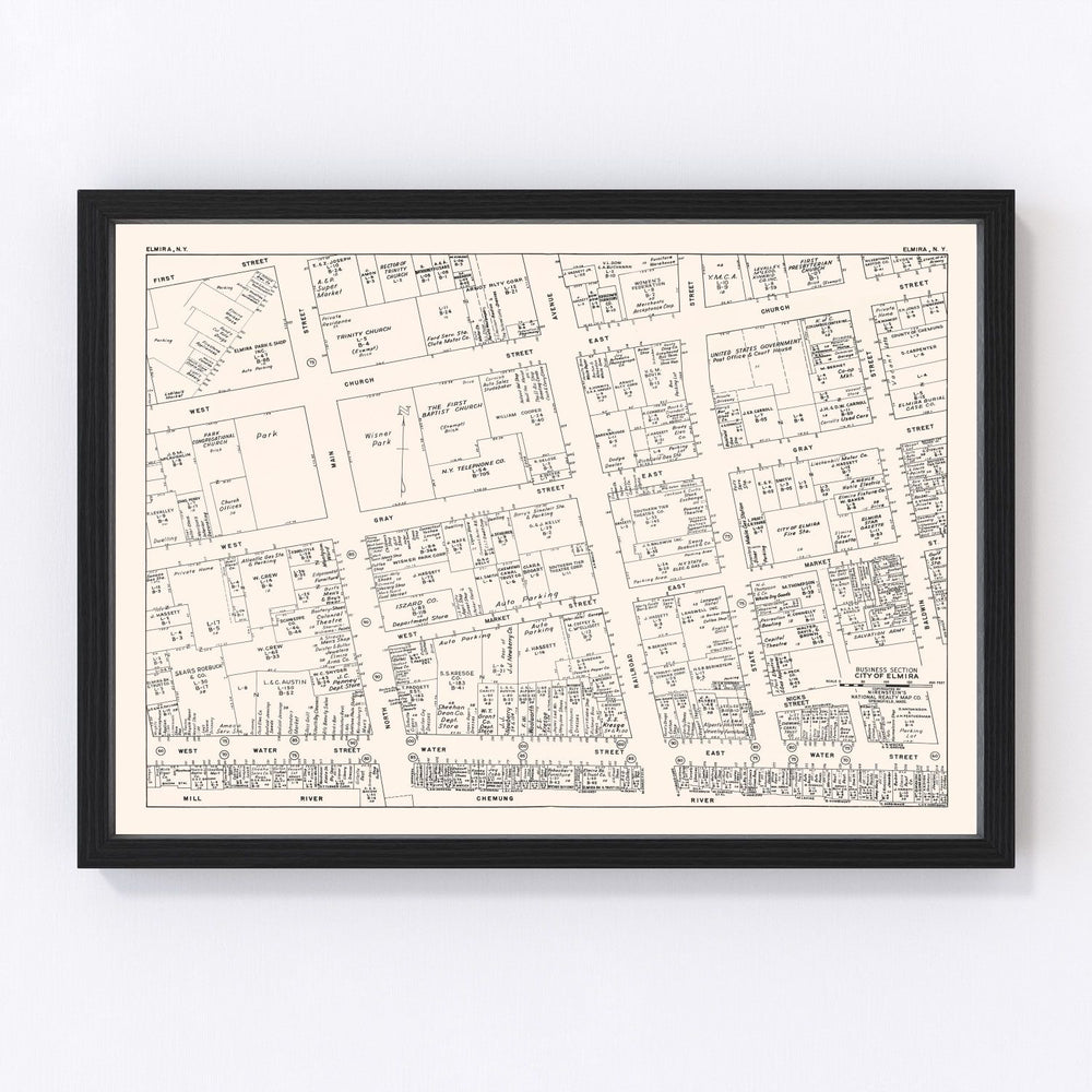 Elmira Vintage Map 1947