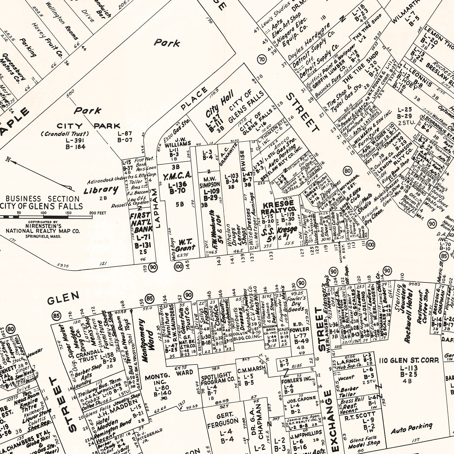 Restored historic details from the 1947 city map of Glens Falls, New York