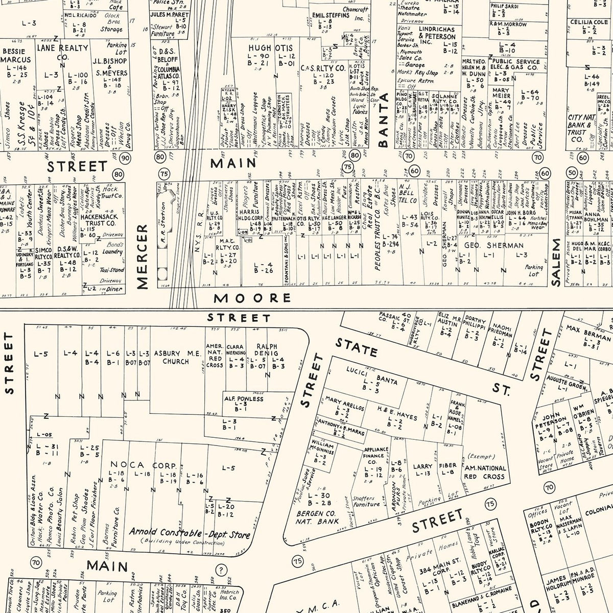 Restored historic details from the 1947 city map of Hackensack, New Jersey