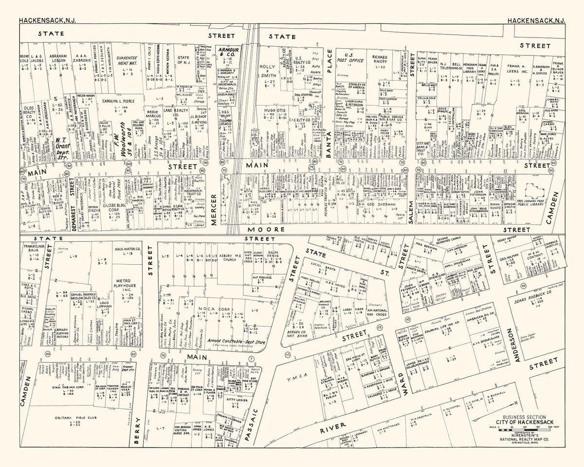 Preview of Vintage Map of Hackensack, NJ Business Section 1947