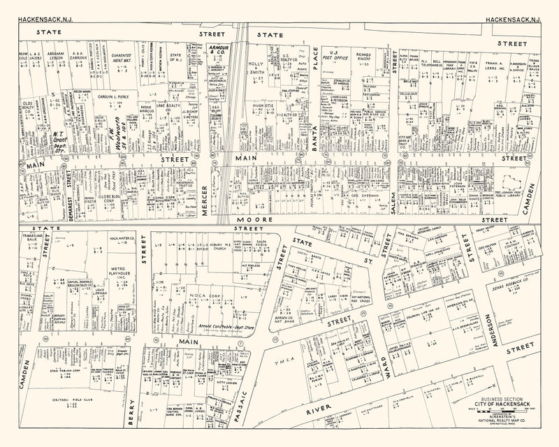 Size comparison using Vintage Map of Hackensack, NJ Business Section 1947
