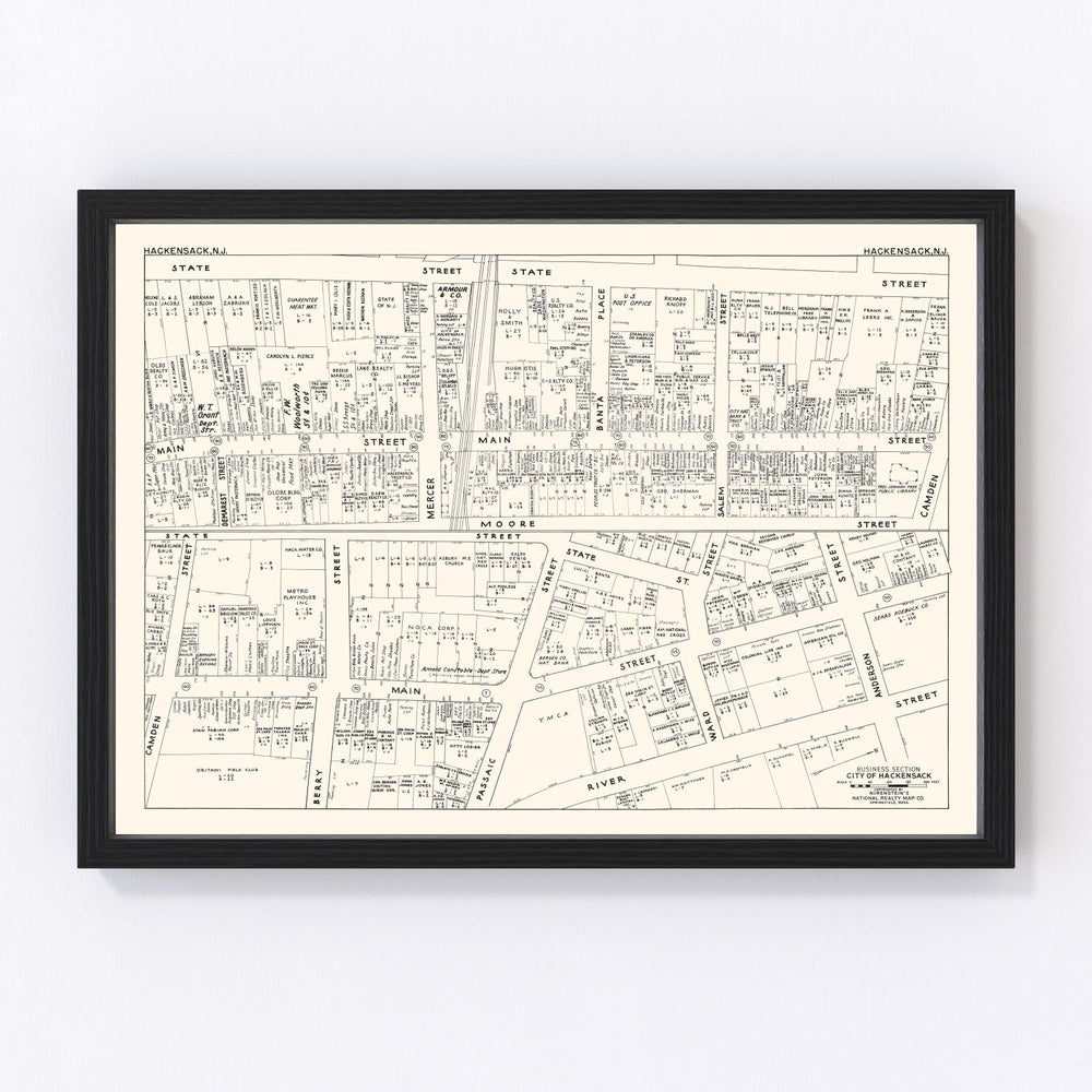 Hackensack Vintage Map 1947