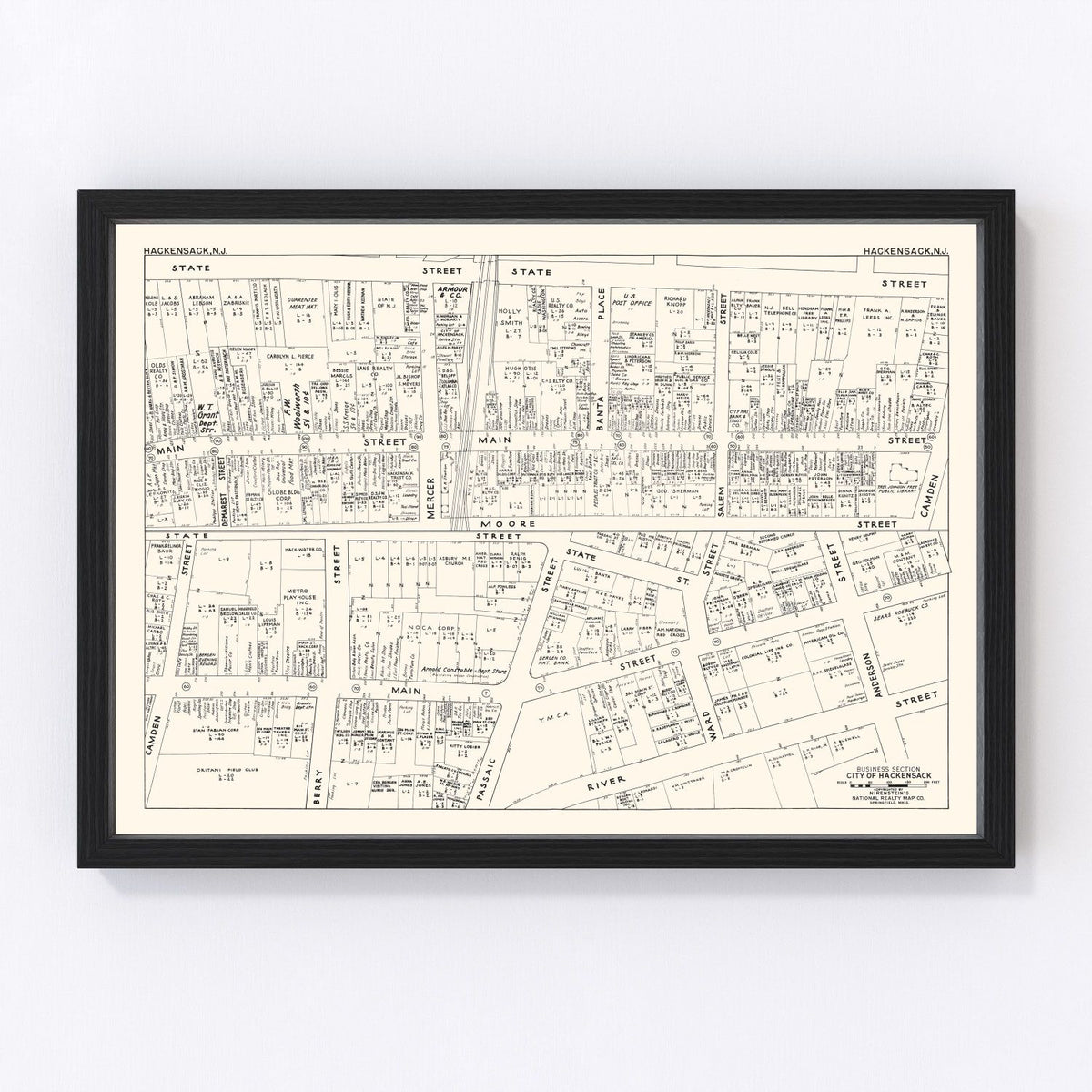 Hackensack Vintage Map 1947