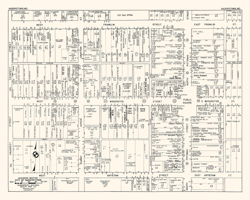 Size comparison using Vintage Map of Hagerstown, MD Business Section 1947